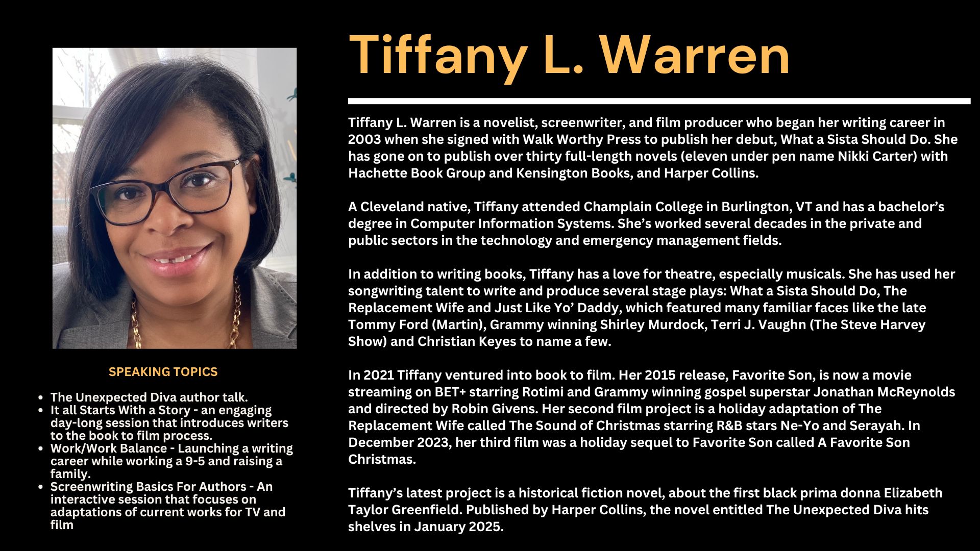 Tiffany L Warren's author and speaker bio
